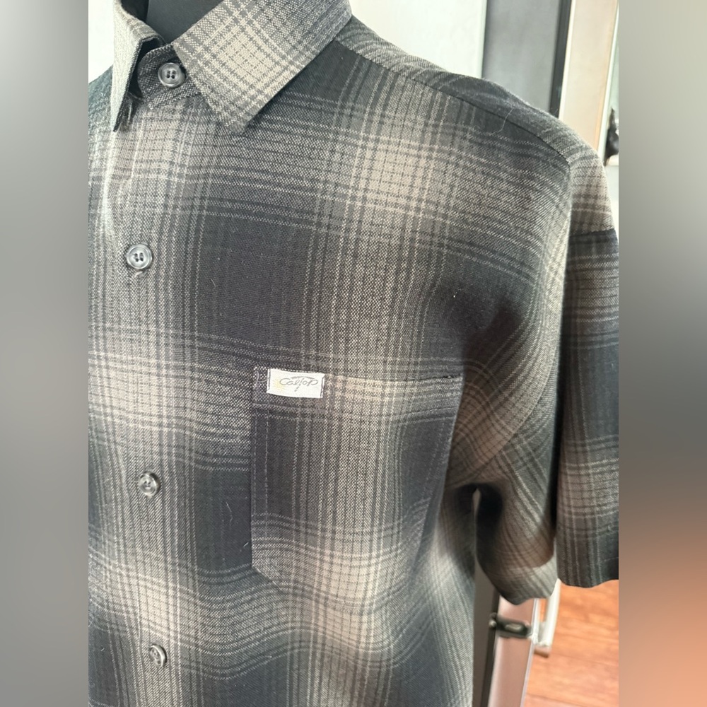 💀 CALTOP Men's Black and Gray Plaid Button Down Shirt